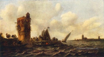 Bateaux œuvres - Vue sur la Meuse près de Dordrecht Bateau paysage marin Jan van Goyen